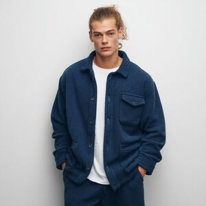 American Eagle XXL Blue Teddy Sherpa Shacket Minimalist Button Front Streetwear